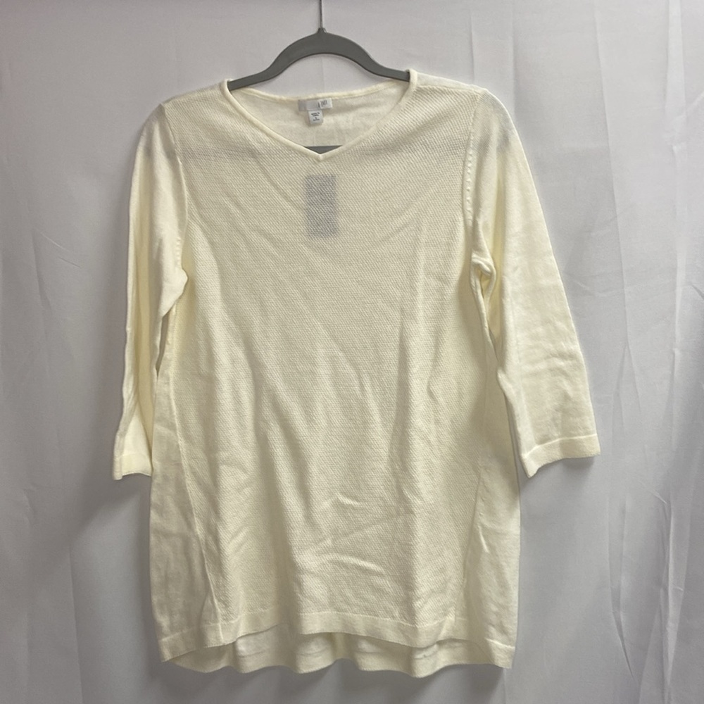 J. Jill Textured 3/4 Sleeve Easy Tunic Top Cream Size Small Petite NWT